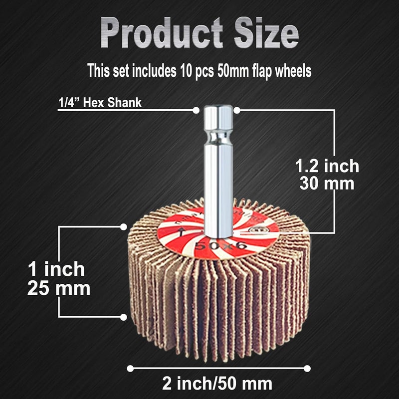 AUPREX 10 Pcs Flap Wheel Sander Set with 1/4 Inch Hex Shank, 80 Grits Sanding Wheels for Drill, Die Grinder Sander Attachment for Removing Rust-2 Inch - Image 2